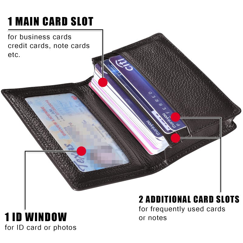 Outrip Genuine Leather Business Card Holder Name Card Case Credit Card Wallet with ID Window RFID Blocking (Coffee) - Image 3